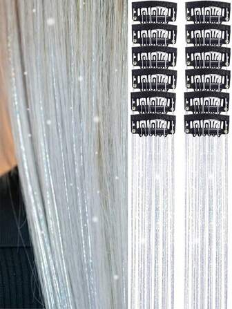 Hair Tinsel Pack Of 12 Pcs Clip In Hair Tinsel 20 Inch Colorful Glitter Tinsel Hair Extensions Tinsel Fairy Hair Party Dazzle Hair Accessories Strands Kit For Women Girls Kids