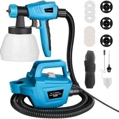 Tilswall 800W Paint Spray System, Electric Paint Gun With 1300 Ml Container And 3 Nozzles And 3 Spray Patterns Paint Sprayer With 2.5M Air Hose For Paint And Wall Paint, Indoors And Outdoors