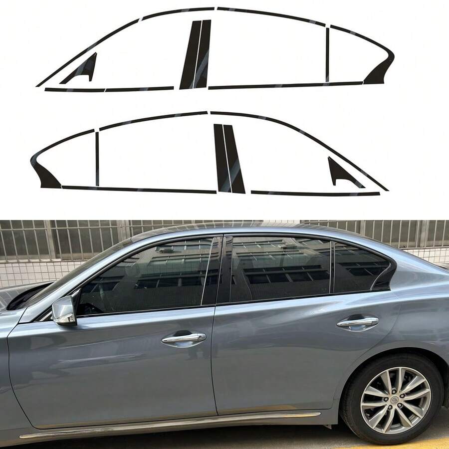 1 Set Glossy Black Sticker Chrome Delete Window Trim For Infiniti Q50 2014-2023 - Glossy Black - View 1