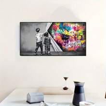 1 Pieza Impresión en lienzo de arte callejero con graffiti, decoración de pared con amor, póster de arte para sala de estar en el hogar, sin marco, cortina, arte de pared