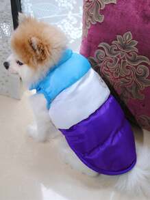 1pc Coffee Color Contrast Pet Windbreaker Coat, Warm For Small To Medium Dogs In Winter - Coffee Brown - View 4