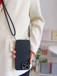 Funda de teléfono sólida con cordón compatible con iPhone 15/15 Pro, con colgante para teléfono