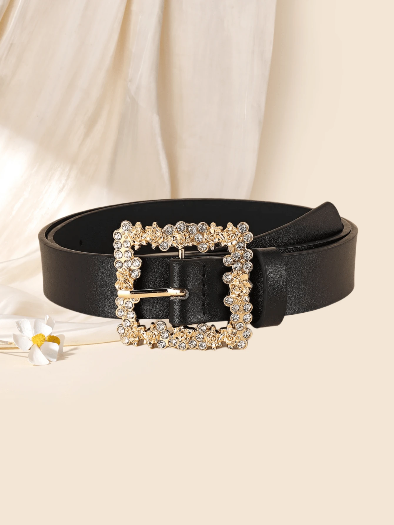 1pc Women Rhinestone Decor Belt With Hole Punch