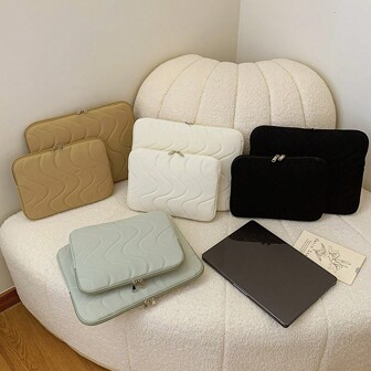 1pc Plain Striped 11", 13", 14" Laptop Sleeve Bag, Oxford Fabric Embroidery Shock Proof Protective Notebook Tablet Cover Case For Work School, Stylish Laptop Tablet Inner Bag Back To School