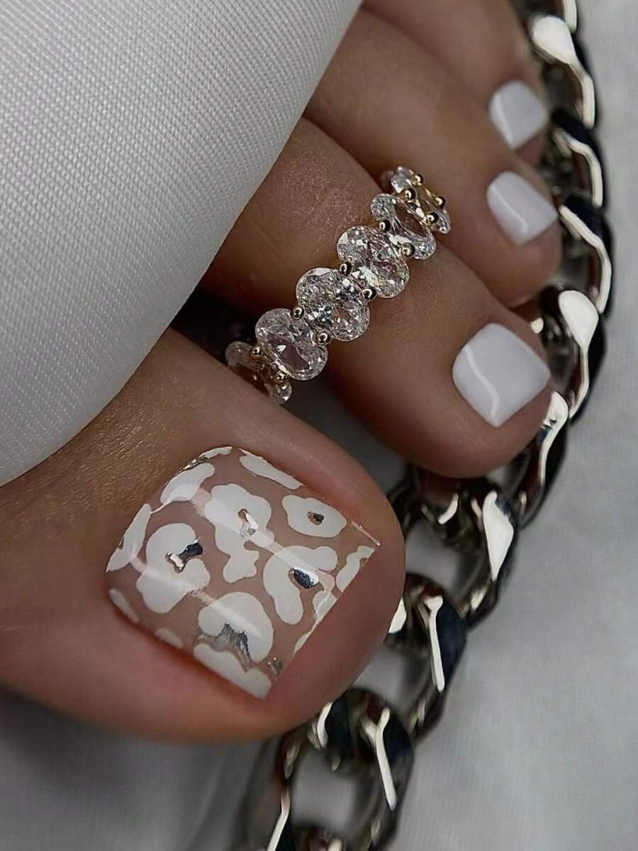 24 miếng dán móng chân trong suốt hình mây cho vẻ ngoài tự nhiên, nghệ thuật làm móng mùa hè - trắng - Xem 1