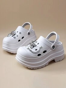 夏季女士厚底拖鞋，搭配高端DIY链条云朵凉鞋，新款时尚女式木屐 - 白色 - 查看 4