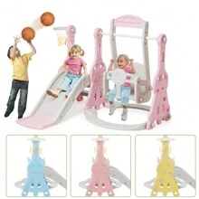 Toddler Slide And Swing Set 4 In 1 Baby Slide Climber Playse With Swing Slide Climber And Basketball Kids Slide And Swing Set Indoor Outdoor Backyard Baby Playground Toy For Toddlers (Blue) - Màu xanh lam - Xem 9