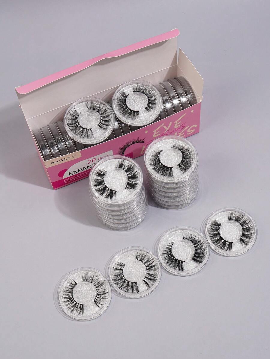 MAGEFY 20Pairs Of Natural Cross Full Mixed Style False Eyelashes,Fluffy Slim For Everyday Use Manga Eyelashes, Travel Essentials - Black - View 1