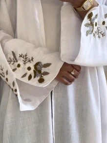 1pc  Elegant Modest Embroidered Moon Kimono Cardigan Shawl Hijab, Suitable For Daily Wear And Festivals - White - View 4