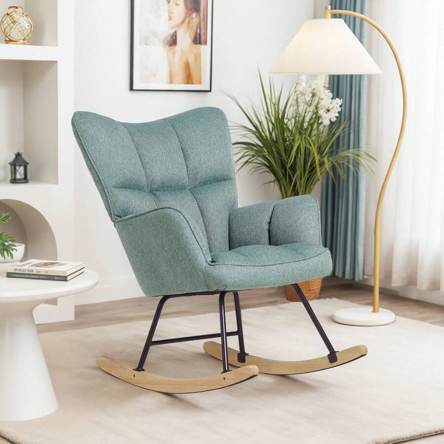 Modern Sherpa Teddy Rocking Chair With High Backrest, Padded Seat ...