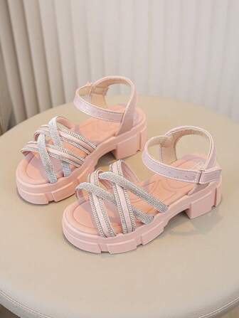 2024 Girls' Buckle Sandals New High-Heeled Princess Shoes, Fashionable Soft-Bottomed Sandals For Girls With Exposed Toes