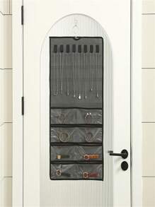 Hanging Jewelry Organizer Storage Roll With Hanger Metal Hooks Double-Sided Jewelry Holder For Earrings, Necklaces, Rings On Closet, Wall, Door Makeup Bag Makeup Bags Makeup Organizer Make Up Organizer Makeup Storage - Multicolor - View 10