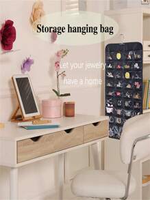 Hanging Jewelry Organizer Storage Roll With Hanger Metal Hooks Double-Sided Jewelry Holder For Earrings, Necklaces, Rings On Closet, Wall, Door Makeup Bag Makeup Bags Makeup Organizer Make Up Organizer Makeup Storage - Multicolor - View 7