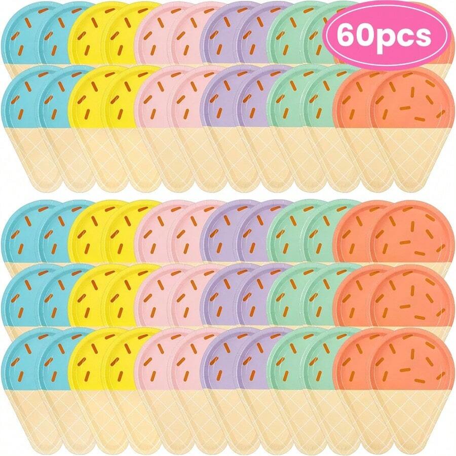 صحون حفلة الآيس كريم، صحون أطباق تقديم الأطباق التمهيدية 10 بوصة للتخلص منها للكيك والحلويات والفاكهة وحفلات عيد الميلاد الصيفية، صحون ذات موضوع عصير الآيس كريم الحلو والجذاب للاحتفال والحفلات والنزهات