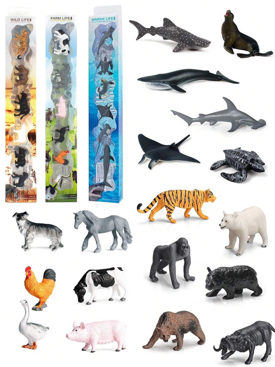 1 套软橡胶动物玩具，仿真野生动物模型摆件，适合儿童识别动物，逼真的大型森林动物模型房间装饰 - 彩色 - 查看 1