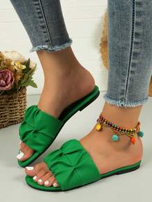 Women's Green Flip Flops, Summer Anti-Slip Outdoor Sandals With Soft Sole For Casual Wear And Beach, Fashionable Slippers - Green Round Head - View 7