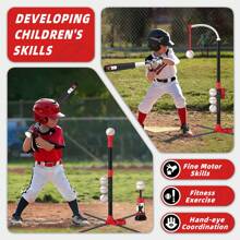 3 In 1 T Ball Set - Adjustable Height, Hanging Tee Ball Set With Automatic Pitching Machine/6 Balls/Retractable Bat, T Ball Stand Suit For Outdoor, Sport Toys Gifts For Kids Girls Age 3+ - Red - View 8