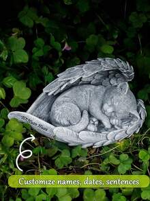 jinhuoba 1 Đôi Cánh Thiên Thần Đá Tưởng Niệm Cho Chó Mèo, Thú Cưng Hoàn Hảo Tưởng Nhớ Quà Tặng Cho Bia Mộ, Thiên Thần Tượng Mèo Lưu Niệm - Xám - Xem 10