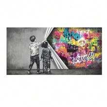 1 Pieza Impresión en lienzo de arte callejero con graffiti, decoración de pared con amor, póster de arte para sala de estar en el hogar, sin marco, cortina, arte de pared