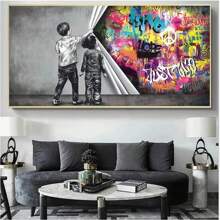 1 Pieza Impresión en lienzo de arte callejero con graffiti, decoración de pared con amor, póster de arte para sala de estar en el hogar, sin marco, cortina, arte de pared