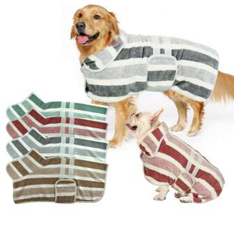 Bata de baño para perros de secado rápido, bata de baño y abrigo matutino de toalla a rayas para perros, bata de baño para mascotas altamente absorbente con cinturón de vientre ajustable, tela súper suave