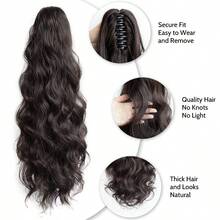 Tổng hợp Móng Vuốt Kẹp Đuôi Ngựa Phần Mở Rộng, 22 Inch Dài Cong Lượn Sóng Đuôi Ngựa Phần Mở Rộng Cho Nữ Đuôi Ngựa Phần Lông - Nâu đen - Xem 5