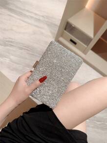 One Shiny Rhinestone Encrusted Box-Shaped Evening Clutch Bag For Women, Elegant Luxury Formal Dress Mini Bag For Romantic Wedding, Bridal, Party, Prom, Chain Shoulder Bag Square Purse, Perfect For Party Wedding Prom Dinner/Banquet, Matching With Holiday Party Dress Evening Dress & Sequin Dress, Perfectly Matching With New Years Outfit, Excellently Matching With Party Dresses For Women, Tready Party Bags,Perfect For Party, Wedding, Prom, Dinner/Banquet, Perfectly Matching With Prom Accessories, Clutch Bag For Wedding - Silver - View 4