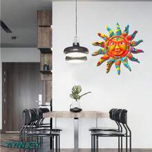 1入28*28cm/11*11in大型快樂新年太陽臉鐵質金屬壁藝，戶外和室內裝飾，圓形設計，庭院裝飾，開齋節穆禮物——耐用、耐候、易於掛起 - 彩色 - 查看 6