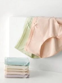 7pcs Solid Color Bowknot Basic Comfortable Triangle Panties