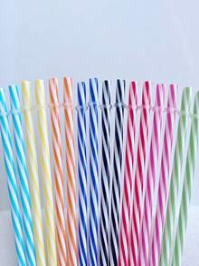 5 Striped Hard Plastic Straight Straws, Reusable Colorful Hard Straws With Buckles To Prevent Them From Falling Off. School Supplies,Back To School - Multicolor - View 5