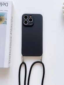 Funda de teléfono sólida con cordón compatible con iPhone 15/15 Pro, con colgante para teléfono