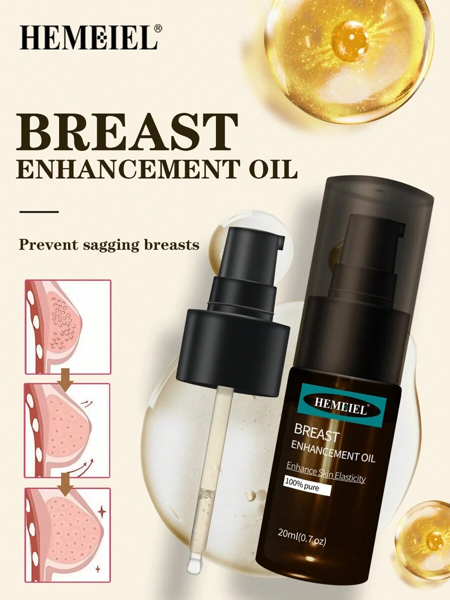 HEMEIEL Aceite para aumentar el tamaño del busto en 2 piezas de 20 ml cada una, para reafirmar con ingredientes naturales puros que levantan y firman, para mujeres - زيت الثدي - Negro - Ver 1