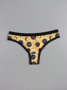 Dircho 4pcs Sexy Women Romantic Contrast Lace Thongs, Boho Style Allover Stars & Moons & Planet & Night Sky & Crescent Print Comfy Silky Intimates Panties, Women's Underwear & Lingerie - Multicolor - View 5