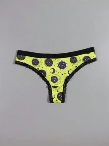 Dircho 4pcs Sexy Women Romantic Contrast Lace Thongs, Boho Style Allover Stars & Moons & Planet & Night Sky & Crescent Print Comfy Silky Intimates Panties, Women's Underwear & Lingerie - Multicolor - View 8