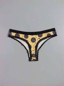 Dircho 4pcs Sexy Women Romantic Contrast Lace Thongs, Boho Style Allover Stars & Moons & Planet & Night Sky & Crescent Print Comfy Silky Intimates Panties, Women's Underwear & Lingerie - Multicolor - View 7