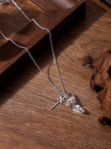 1pc Glass Slipper Necklace, Suitable For Daily Wear - Silver - View 1