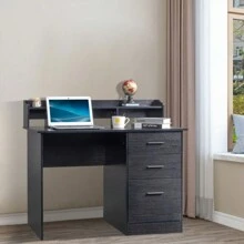 FCH 110*50*95cm Particleboard Paste Triamine Desktop Storage Layer Three Drawers Computer Desk Black Wood Grain - 黑色 - 查看 5