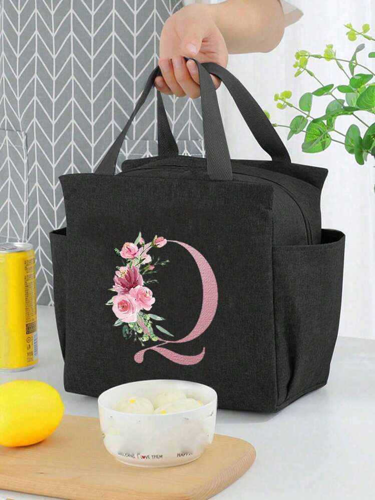 Generico Borsa Pranzo Personalizzabile in Velluto a Coste, Borsa Termica Isolata con Ricamo, Design Bicolore, per Scuola e Ufficio, Multicolore (giallo