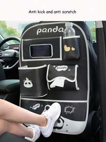 1入組汽車座椅背面儲物袋，可愛卡通汽車掛式收納袋，創意多功能防髒踢墊，不含塑料桶 - 均碼 - 查看 5