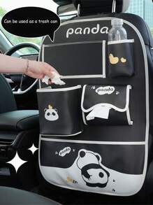 1入組汽車座椅背面儲物袋，可愛卡通汽車掛式收納袋，創意多功能防髒踢墊，不含塑料桶 - 均碼 - 查看 4