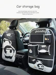 1入組汽車座椅背面儲物袋，可愛卡通汽車掛式收納袋，創意多功能防髒踢墊，不含塑料桶 - 均碼 - 查看 2