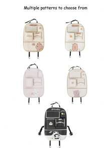 1入組汽車座椅背面儲物袋，可愛卡通汽車掛式收納袋，創意多功能防髒踢墊，不含塑料桶 - 均碼 - 查看 9