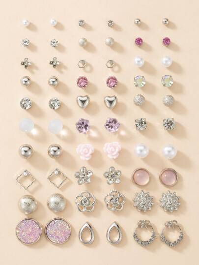 1 套 30 对精美金属小树、贝壳、珍珠和心形耳环，适合女士，非常适合作为情人节、妈妈、母亲、母亲节、礼物