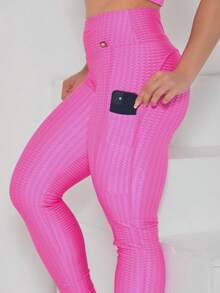 Women Sports Leggings - 玫紅色 - 查看 3