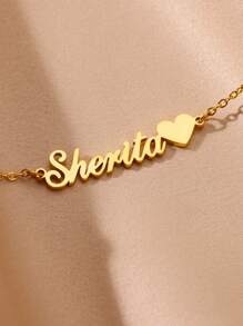 1PC Custom Name Bracelet With Heart Stainless Steel 18k Plated Gold Personalized Name Bracelet For Women Girl Fashion Daily Jewelry Gift