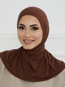 1 件装纯色即时头巾女士围巾带纽扣闭合运动头巾日常下帽 - 彩色 - 查看 15