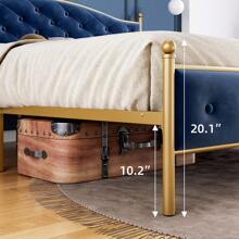 Full /Queen/King Size  Bed Frame With Velvet And Button Tufted Upholstered Headboard,Bed Frame With Storage And Strong Wood Slat Support,Noise Free,No Box Spring Needed,Easy Assembly