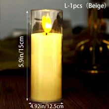 LED擬真蠟燭燈，電池驅動的LED燭燈，LED無火電池燭燈，亞克力閃爍圓柱燭燈，電池營運，3D火焰操作，3入升級版無火蠟燭LED柱狀閃爍電子燭，電池營運，亞克力杯電子燭光，電池無火電動凡事玻璃燭，適用於節日婚禮家庭派對裝飾，適用於萬聖節，婚禮和家居裝飾，室內/室外用燈 - 米色-Bullet shaped wicks - 查看 13