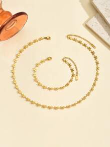 2pcs Stainless Steel Butterfly Chain Necklace And Bracelet Jewelry Set, Retro Fashion Style - Butterfly - View 4