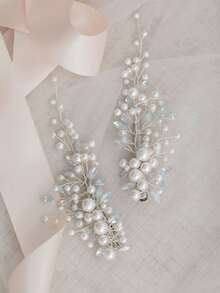 One Pair Of Silver Pearl Crystal Cute Elegant Wedding DIY Accessories Hairpin Hair Accessories For Women - Multicolor - View 2